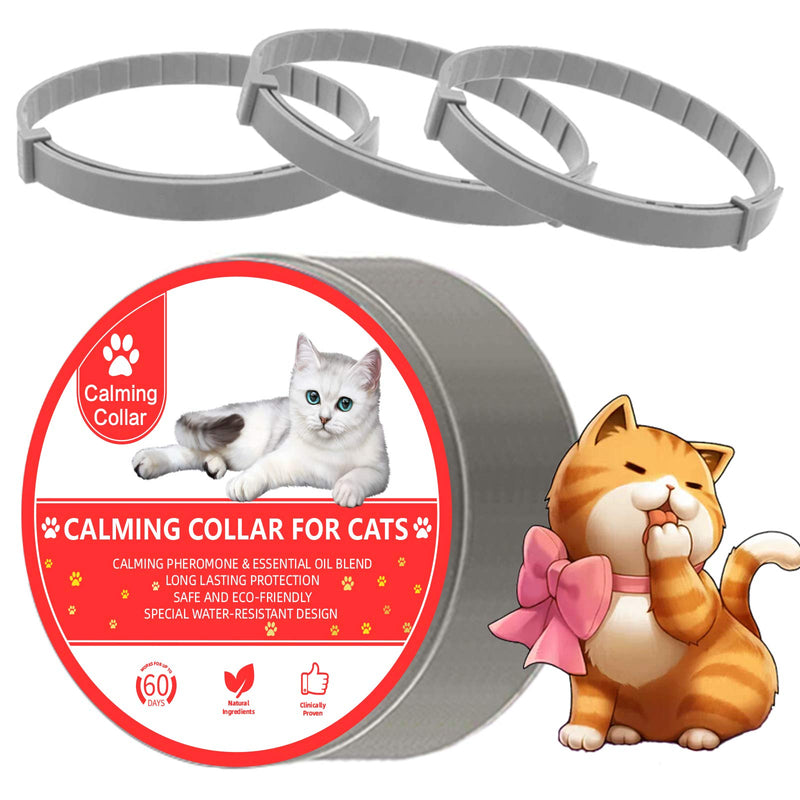 Wustentre Cat Calming Collars 3 Pack, Pheromone Calming Collar for Cats, Natural, Adjustable, Waterproof Relieve Cat Anxiety Collar, Kitten Pheromone Collars for 60 Days Safe Use grey - PawsPlanet Australia