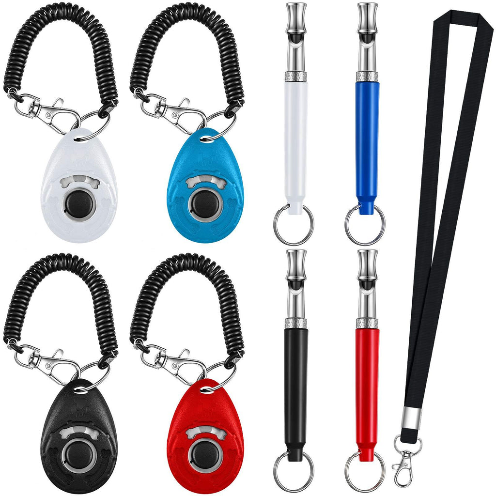 Frienda 8 Pieces Dog Training Whistle with Clicker Kit Include 4 Pieces Adjustable Dog Ultrasonic Whistle with Lanyard and 4 Pieces Training Clicker with Wrist Strap for Pet Training Recalling - PawsPlanet Australia