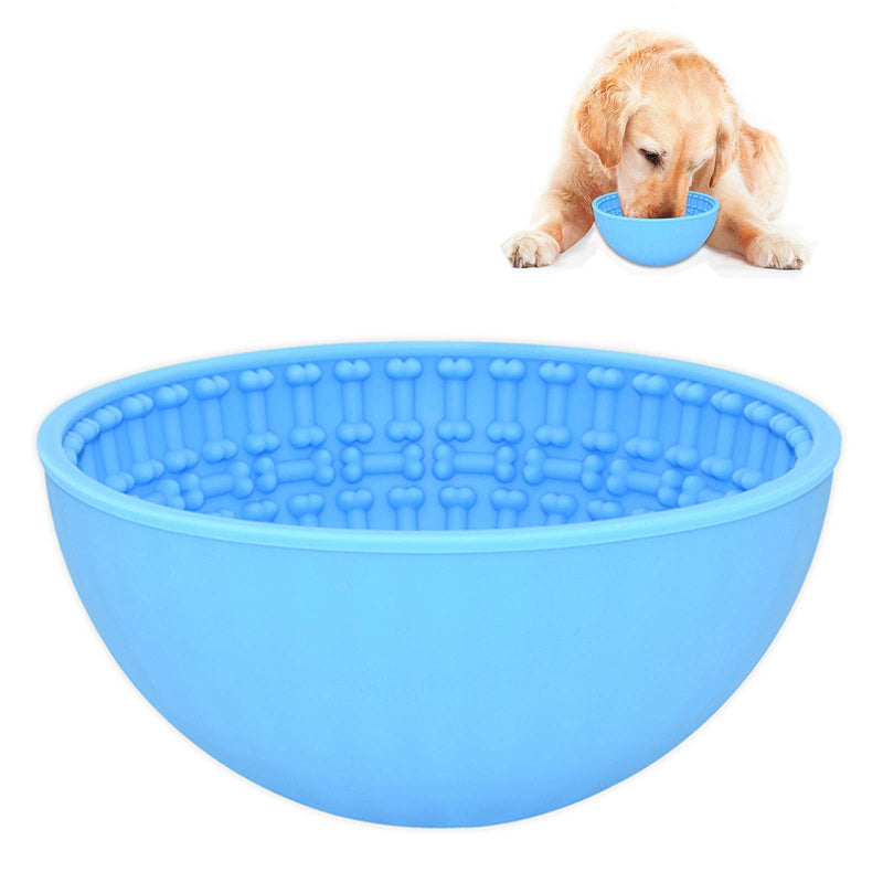 Dog Lick Bowl Wobble:Slow Feeder Dog Bowl for Anxiety Relief;Perfect for Food, Treats, Yogurt, or Peanut Butter,Fun Alternative to a Normal Slow Feed Dog Bowl (Blue, Bone Design) Blue - PawsPlanet Australia