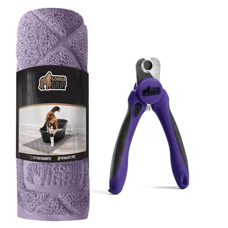 Gorilla Grip Cat Litter Mat and Pet Nail Clipper, Cat Mat Size 47x35 in Light Purple, Nail Clipper in Purple, 2 Item Bundle - PawsPlanet Australia