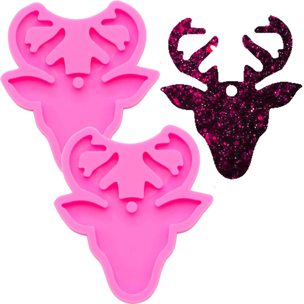 2 Pcs Glossy Shiny Deer Heads with Antlers Keychain Silicone Mold with Hole for DIY Fondant Mold Pudding Pendant Cake Decoration Trinket Luggage Tag Crystal Candy Desserts Earrings - PawsPlanet Australia