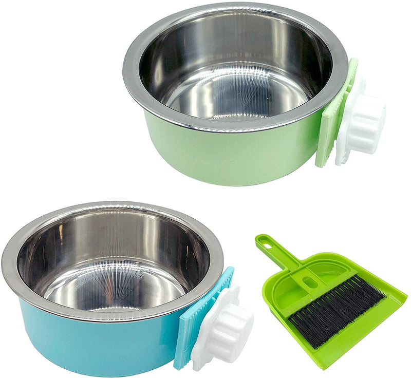 Tfwadmx Crate Dog Bowl Cat Removable Stainless Steel Food and Water Feeder Hanging Cage Bowls Coop Cup with Cleaning Set for Pet Puppy Bird Rat Guinea Pig Ferret Bunny Rabbit 2Pcs - PawsPlanet Australia