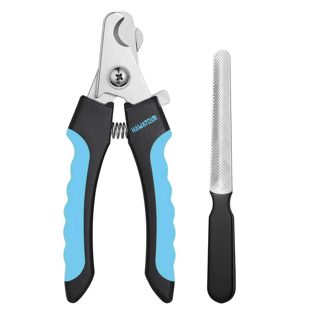 HAWATOUR Dog Nail Clippers, Professional Pet Nail Clipper & Trimmers with Safety Guard to Avoid Over Cutting, Grooming Razor with Nail File for Medium and Large Dog and Cat Blue - PawsPlanet Australia