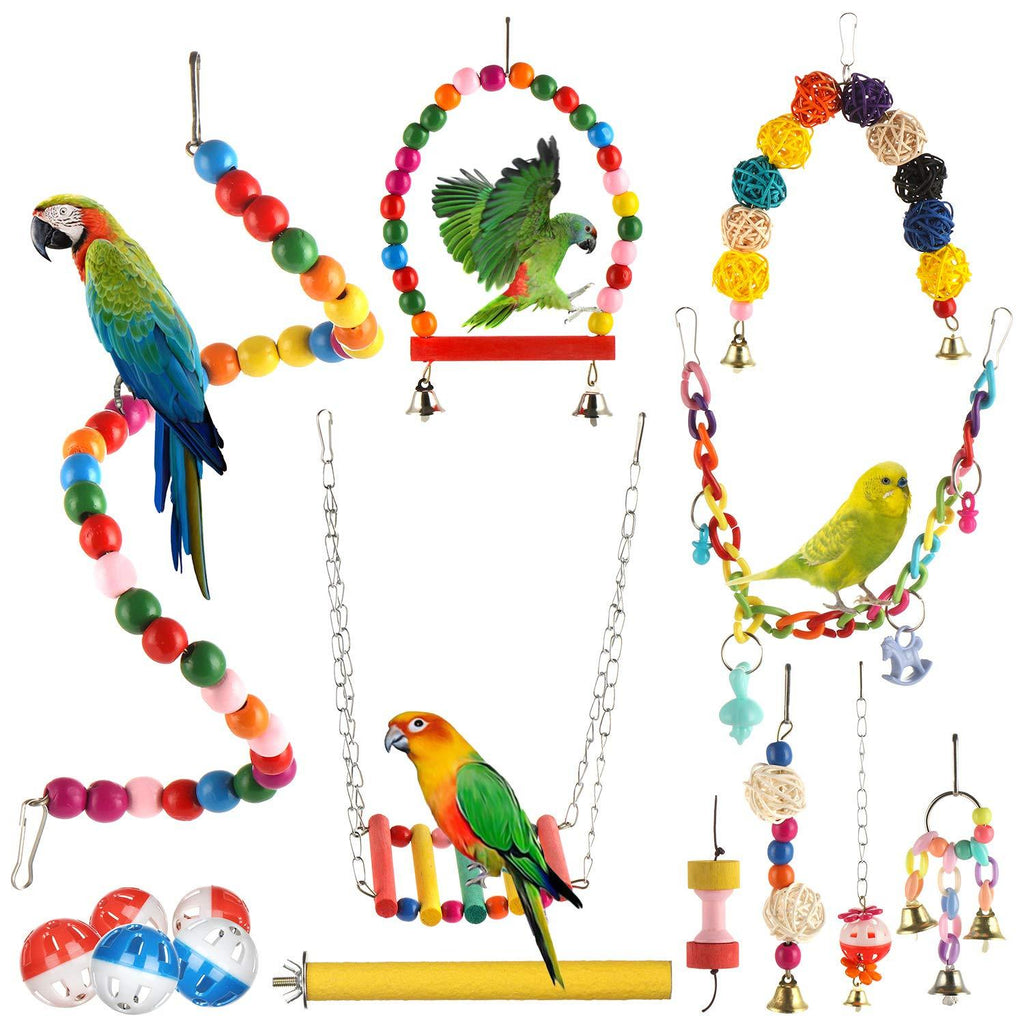 Genenic 15 Packs Bird Parrot Toys, Bird Toys Parrot Swing Toys, Hammock Chewing Hanging Bell Pet Birds Cage Toys for Small Parakeets Cockatiels, Conures, Macaws, Parrots, Love Birds, Finches - PawsPlanet Australia
