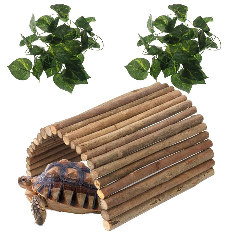 Hamiledyi Reptile Decor Hideout Wooden Guinea Pig Bridge Bendy Tunnel for Rodents Chewing Climbing Ladder Hideaway for Gecko Spiders Lizards Snakes Gerbil Rabbit Ferret Hedgehog Rat Gerbil - PawsPlanet Australia