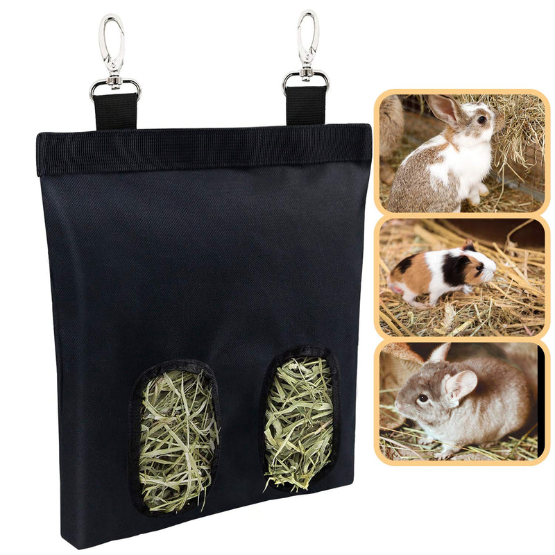 RAYFARMO Rabbit Hay Feeder Bag Hanging Feeder Bag Durable 600D Black Oxford Fabric Guinea Pig Chinchilla Pet Hay Feeder Storage - PawsPlanet Australia