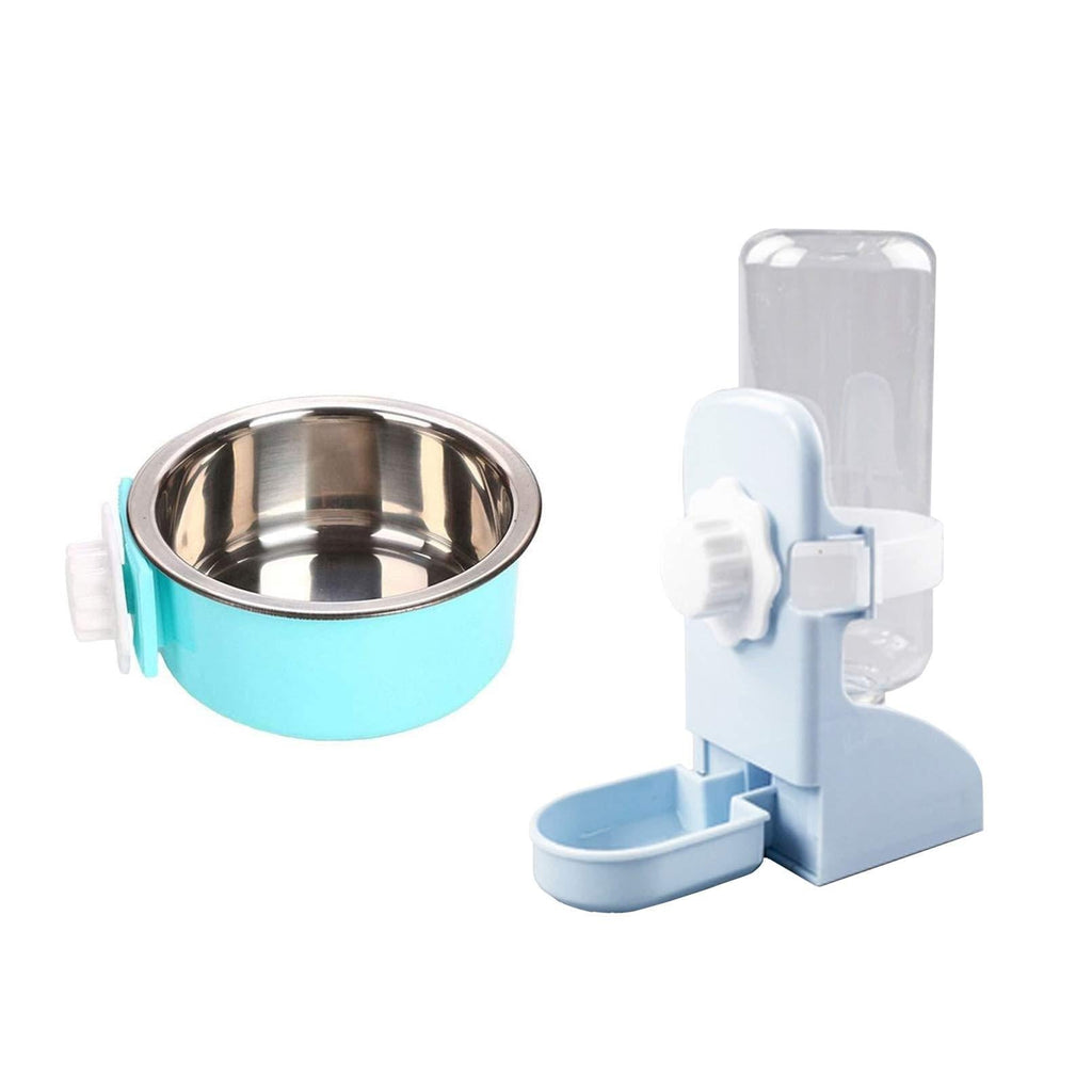 Crate Bunny Food Bowl Removable Stainless Steel Hanging Drinking Fountain Plasticbottle Water Dispenser Drinker Food Feeder Pet Cage Bowl Feeder Cup for Rabbits Cat Puppy Birds Rats Guinea Pigs - PawsPlanet Australia