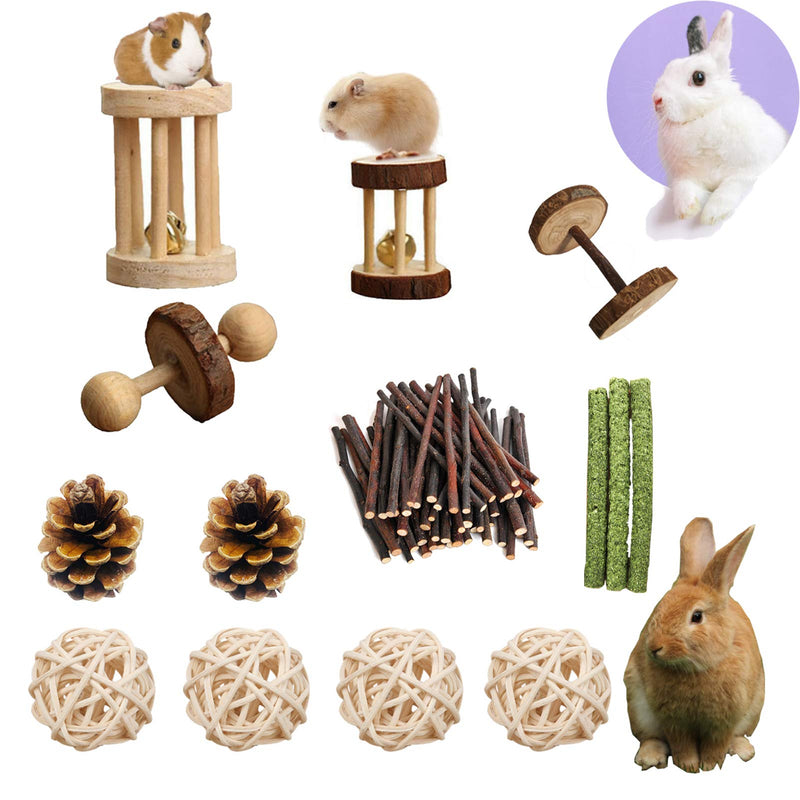 PD Hamster Chew Toys for Teeth, Natural Wood Dumbbells Exercise Bell Roller Molar Toys for Rabbit Bunny Chinchilla Guinea Pig Gerbils Groundhog Squirrels Style 1 - PawsPlanet Australia