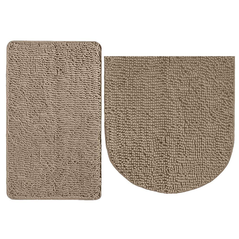 Gorilla Grip Chenille Bath Rug and Oval Bath Rug, Both in Beige Color, Bath Rug Size 24x17 and 42x24 Oval Size, Machine Washable, 2 Item Bundle - PawsPlanet Australia