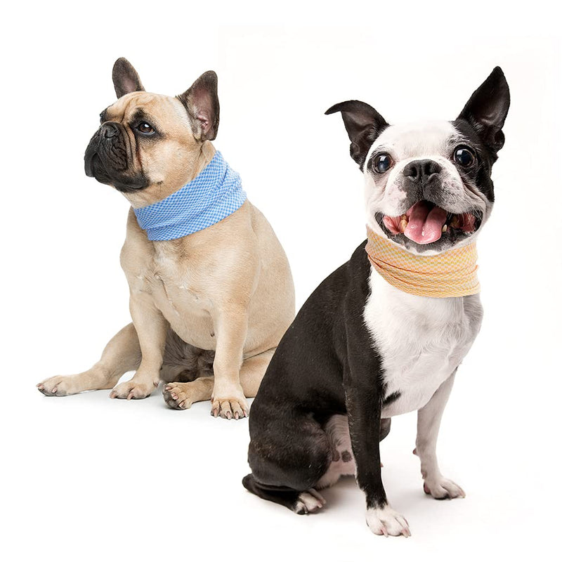 PUPTECK Summer Dog Cool Bandanas for Small Medium and Large Doggies Colorful Bib, Cooling Down Quickly, Soft and Comfortable with Classic Plaid - 2 Pack M- Neck girth: 17.8in, Width: 5.1in Blue+Yellow - PawsPlanet Australia