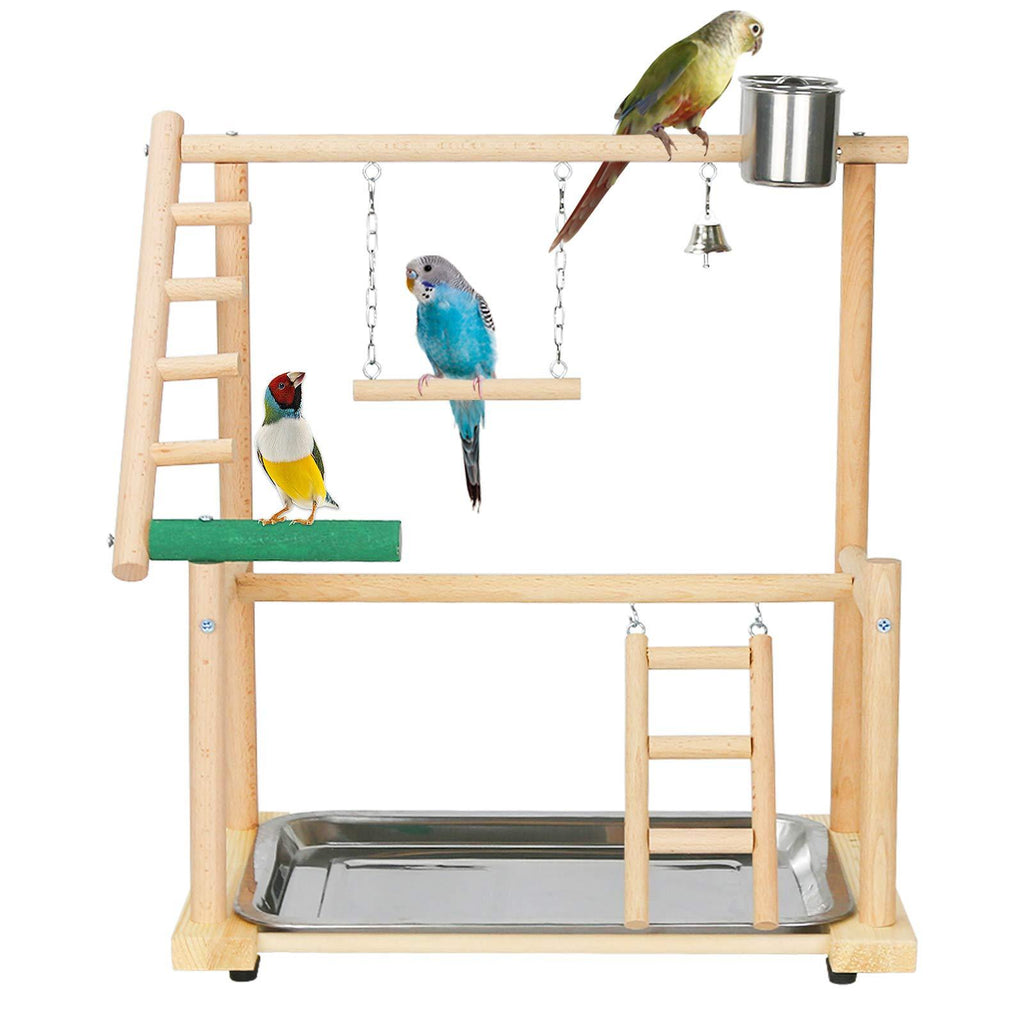 Ozzptuu Bird Playground Natural Wood Small/Medium Parrot Playstand Pet Bird Feeder Perch Stand with Seed Cups Ladder Hanging Swing - PawsPlanet Australia