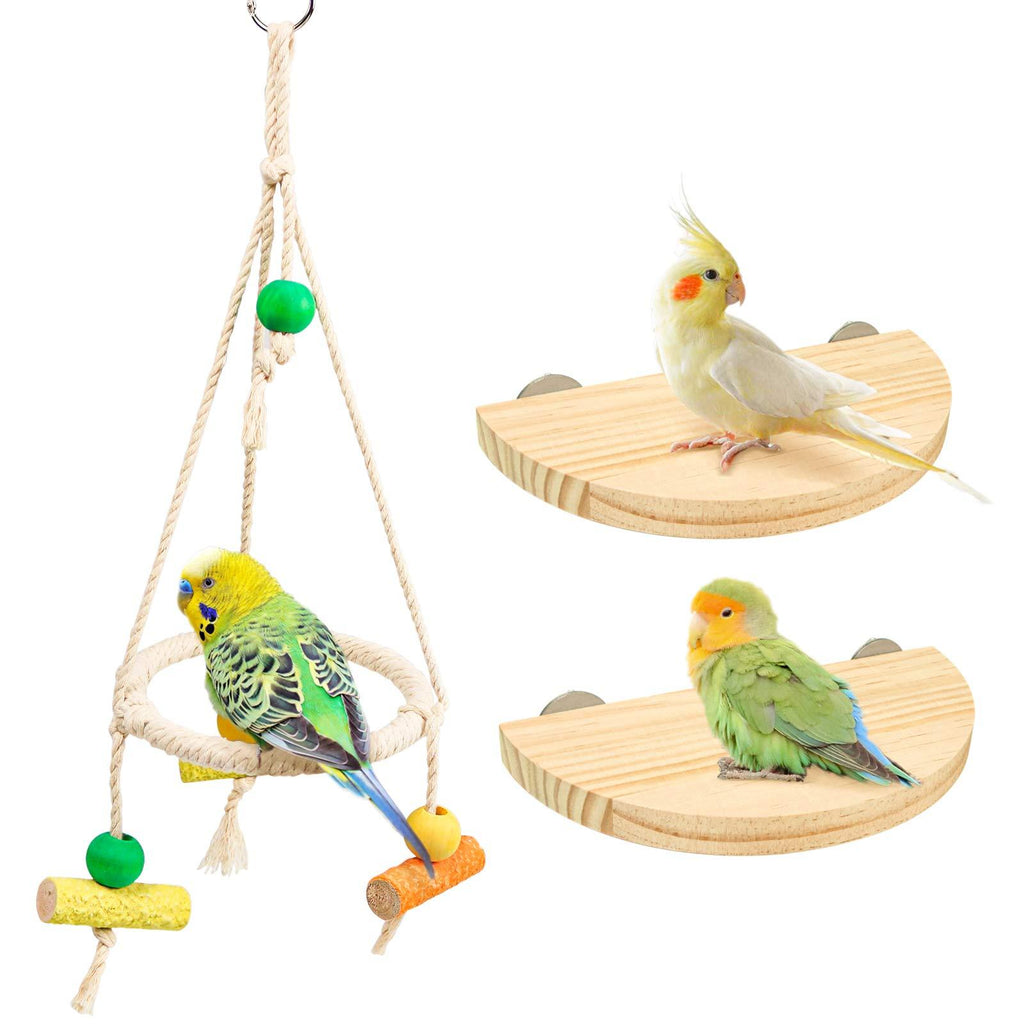 Bird Perch Stand Parrot Rope Swing Hanging Toy,Circle Ring Parakeet Perch Swing Toys&Bird Platform Parrot Stand Playground for Budgie Conure Finches Lovebird Cockatiel Cockatoo Exercise Toys H01 - PawsPlanet Australia