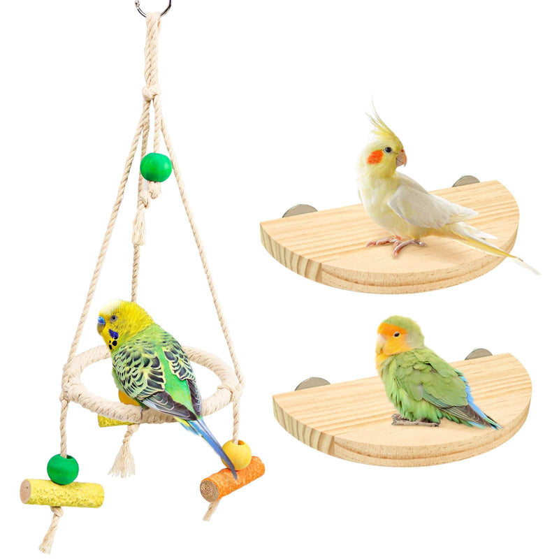 Bird Perch Stand Parrot Rope Swing Hanging Toy,Circle Ring Parakeet Perch Swing Toys&Bird Platform Parrot Stand Playground for Budgie Conure Finches Lovebird Cockatiel Cockatoo Exercise Toys H01 - PawsPlanet Australia