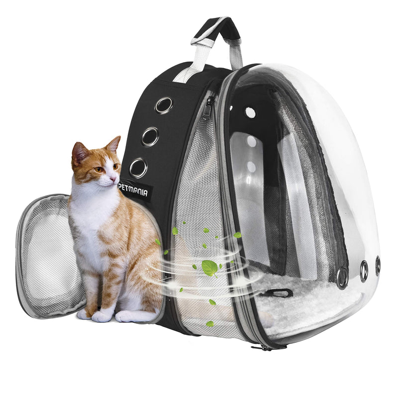 Petmania Expandable Front: Pet Carrier Backpack - Transparent Bubble Carrier, for Small Dogs/Puppies, Cats/Kittens, Hiking, Traveling, Airline Approved Black - PawsPlanet Australia