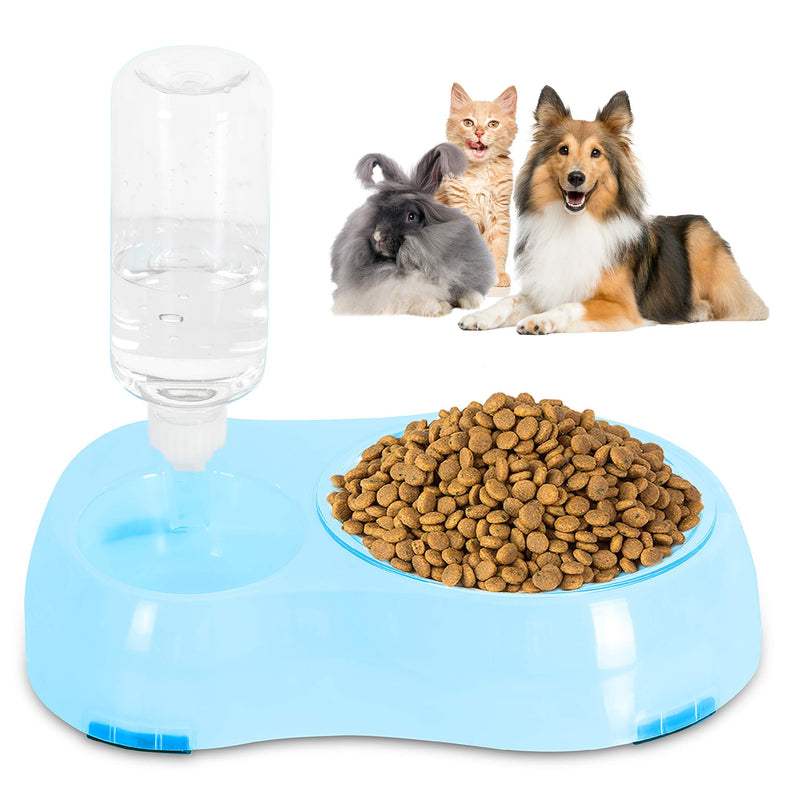 ANYPET Slow Feeder Bowl, Elevated, Double Transparent for Cats, Small Dogs, Pet Automatic Water Feeder with Water Bottle Blue - PawsPlanet Australia