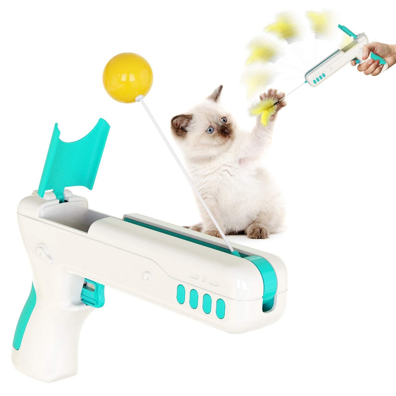 GrvKvnv Cat Toy Feather Ball - Interactive Teaser Wand Gun Balance Exercise Indoor Supplies for Pet Kitten Kitty Puppy Chew Bite Blue - PawsPlanet Australia