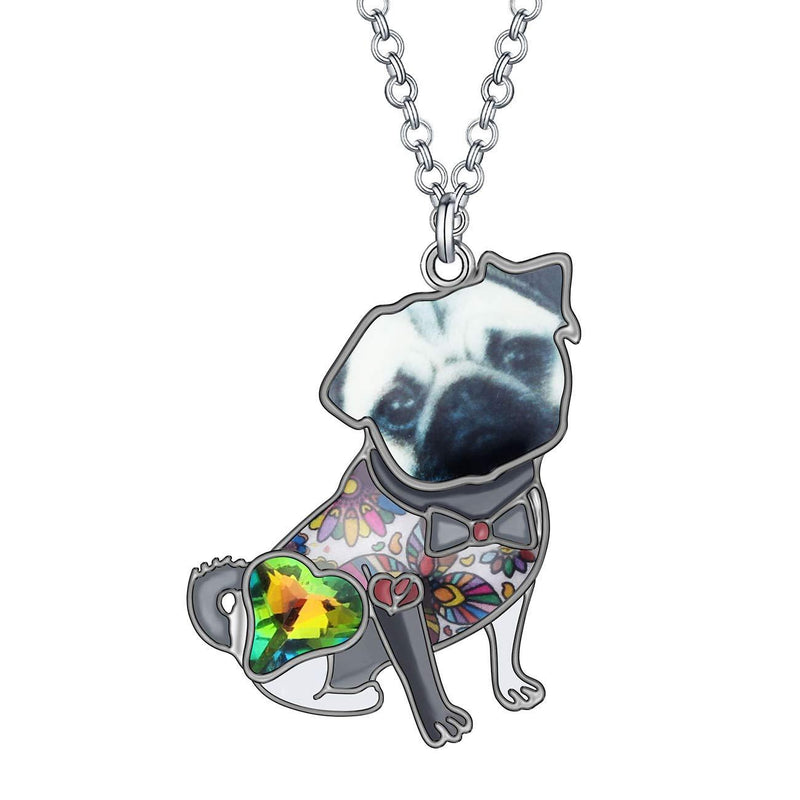 DUOWEI 6 Colors Cute Enamel Bow-Knot French Bulldog Dog Pendant Necklace Rhinestone Dog Jewelry 18'' Chain Original Design Black - PawsPlanet Australia