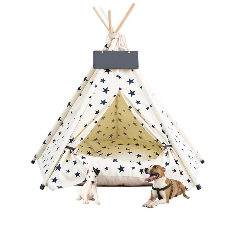 JOUDOO Pet Teepee Tent for Small Dogs or Cats Portable Puppy Sweet Bed Washable Dog or Cat Houses with Cushion star - PawsPlanet Australia