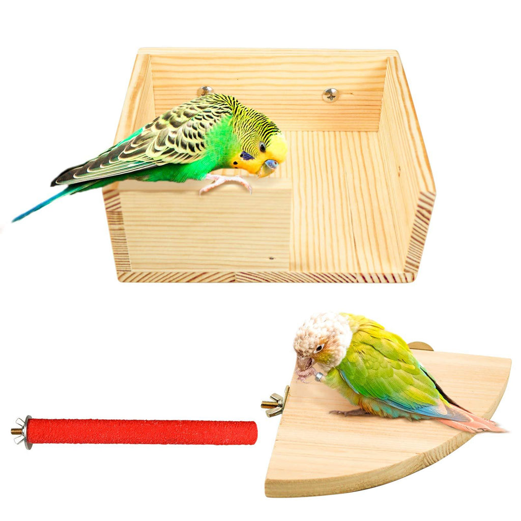 Roundler Small Animal Bird Perch Cage Stand Platform Food Feeder Brid Small Pet Bird Parakeet Parrot Playground Corner Desk Stands for Gerbil Hamster Budgie Cockatiel Wood Stand Accessories style-1 - PawsPlanet Australia