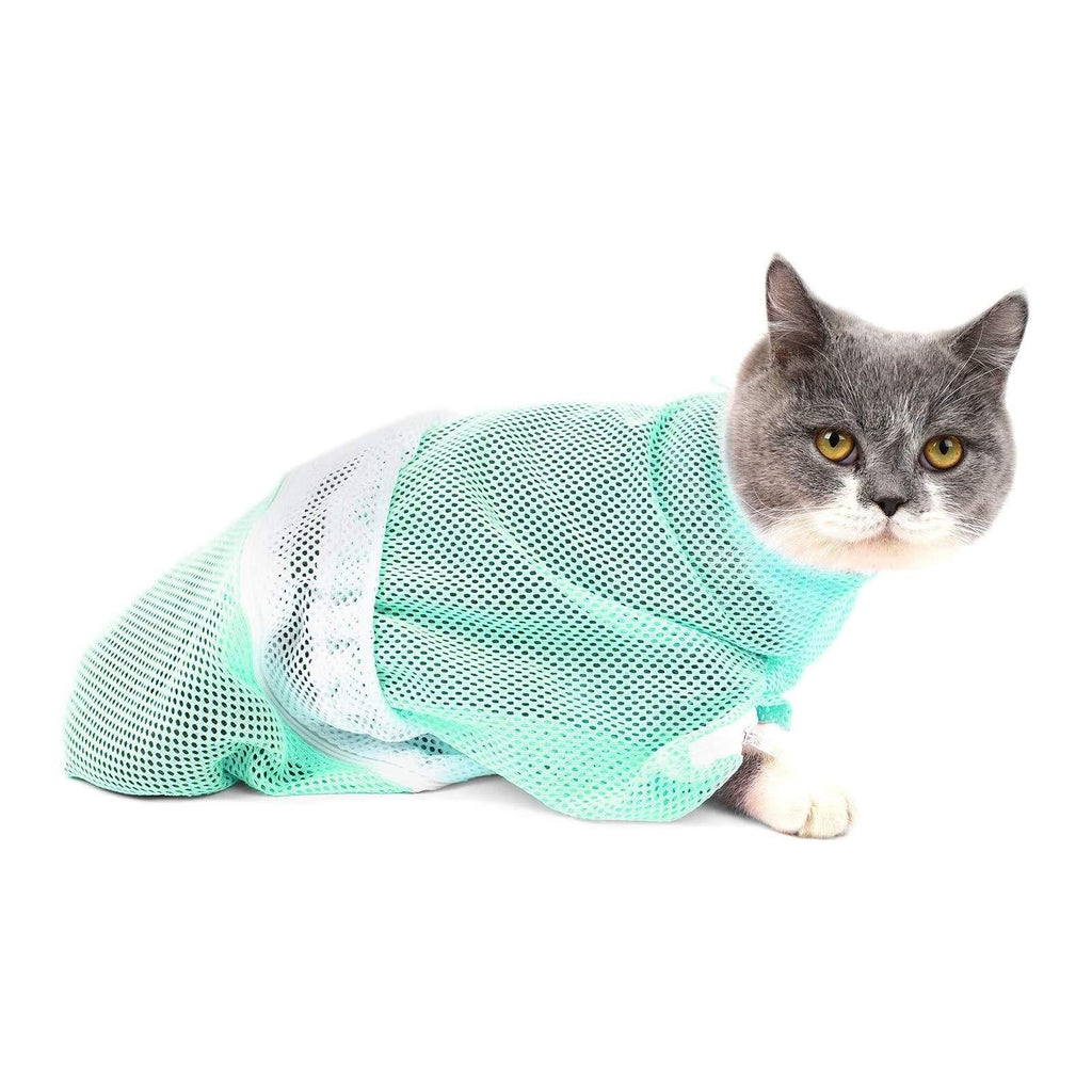 GAPZER Cat Shower Bag Pet Grooming Restraint Bags Adjustable Breathable Mesh Anti-bite & Scratch Kitty Bathing Bag for Nail Trimming Green - PawsPlanet Australia