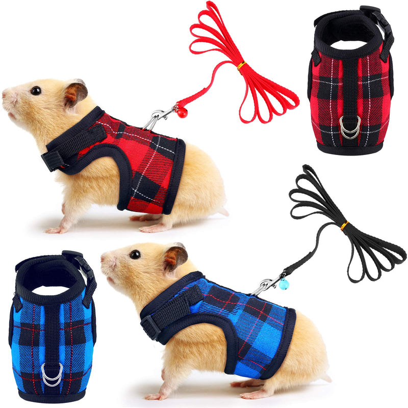 2 Pieces Guinea Pig Harness and Leash Soft Plaid Small Pet Harness with Safety Bell Adjustable No Pulling Comfort Padded Walking Vest for Ferret Chinchilla and Similar Small Animals (S) S - PawsPlanet Australia