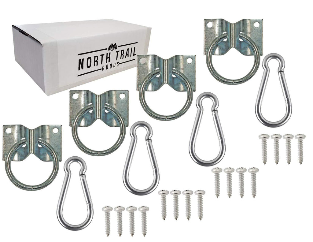 North Trail Goods Set of 4 Horse Hitching Cross Tie Ring with Spring Snap Hook Carabiners | Mounting Hardware Included - PawsPlanet Australia