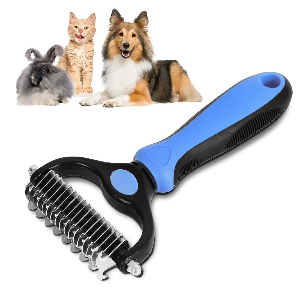 ANYPET Grooming Brush - Double Sided, Extra Wide Shedding and Dematting Undercoat Rake Comb for Dogs and Cats, Rabbits, Best On Long and Medium Fur/Hair Dogs Blue - PawsPlanet Australia