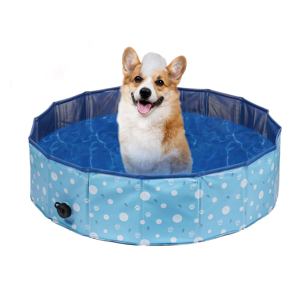 Delicacy Foldable Dog Pool, PVC Collapsible Dogs Pet Kiddie Bath Pool Swimming Pool,Bathing Tub for Dogs Cats and Kids 32"D x 8"H Blue - PawsPlanet Australia