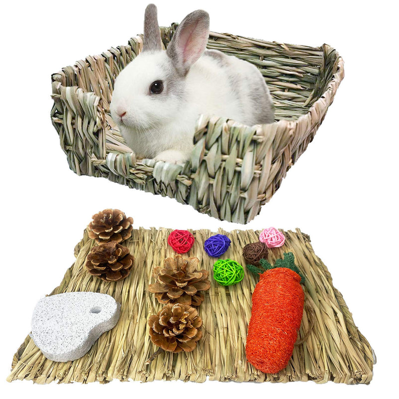 kathson Bunny Grass Bed Portable Grass Bed Mat Hand-Made with Natural Straw Lightweight Paws Protection Bedding Nest Small Animals Chew Toys for Rabbit Guinea Pig Hamster Gerbil Chinchilla Mice - PawsPlanet Australia