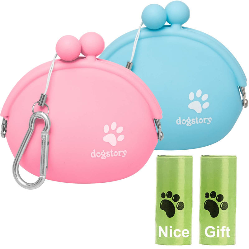 Coppthinktu 2 PCS Silicone Dog Treat Pouch, Small Dog Training Treat Bag, Reusable Portable Pet Treat Tote Puppy Snack Pouch with 2 Dog Waste Bag, Outdoor Coin Key Purse for Dog Training Sports 1 Blue+1 Pink - PawsPlanet Australia