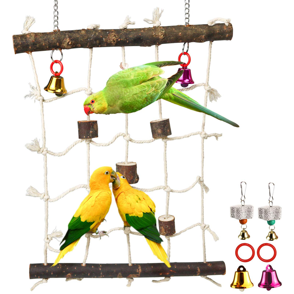 Parrot Climbing Ladder Toys,Bird Rope Wooden Ladder Swing Ladder Hanging Cage Perch Stand Chew Toys for Bird Parrot Conure Finch Cockatoo Budgie Lovebird Parakeets Cockatiels H01 - PawsPlanet Australia
