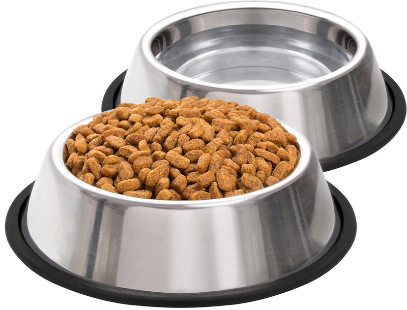 Taglory 2 Pack 2/ 3.5/ 6 Cup Stainless Steel Dog Bowls, Pet Food and Water Bowl with Non-Slip Rubber Base for Small Medium Large and Extra Large Dogs 2 Cup/16 oz Thick Silver (5 mm) - PawsPlanet Australia