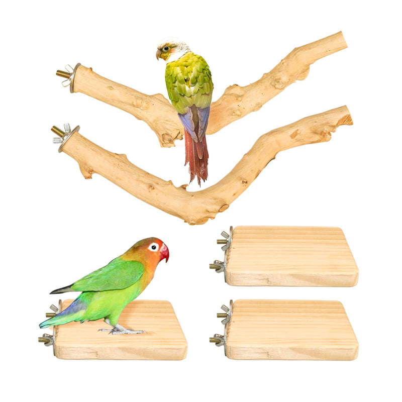 Roundler 5 PCS Bird Perch Wood Stand Pole，Bird Wood Perch Platform Exercise Playground Toy for Pet Parrot Budgie Parakeet Cockatiel Conure Lovebirds Cage Accessories Toys H01 - PawsPlanet Australia