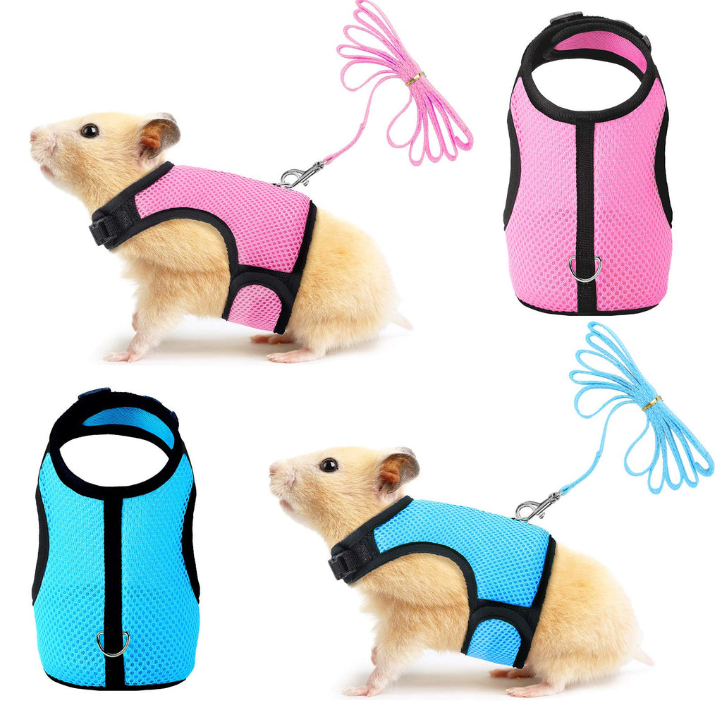 New 2 Pieces Bunny Rabbit Harness with Leash Cute Adjustable Buckle Breathable Mesh Vest for Kitten Puppy Small Pets Walking (S, Blue, Pink) S - PawsPlanet Australia
