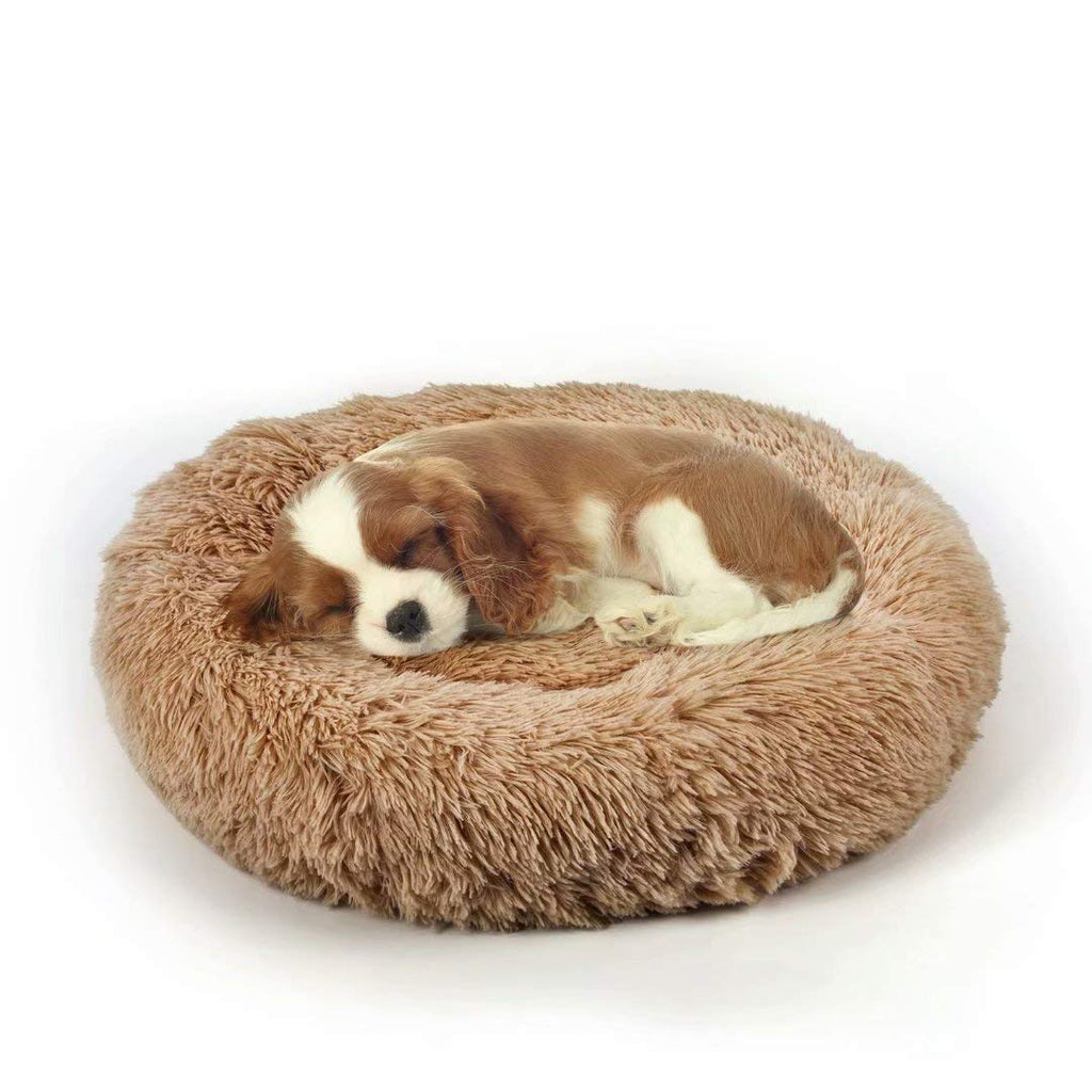 Dog Bed, Cat Calming Bed, Orthopedic Pet Donut Cuddler Round Plush Bed for Large Medium Small Dogs and Cats Small(23"x23") Camel - PawsPlanet Australia