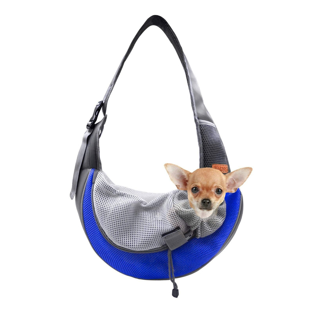 BELPRO Pet Dog Sling Carrier for Small Dogs, Cats and Puppies, Breathable Mesh Pet Front Hands-Free Bag with Adjustable Shoulder Strap for Outdoor and Travel S(UP TO 5LBS) Blue - PawsPlanet Australia