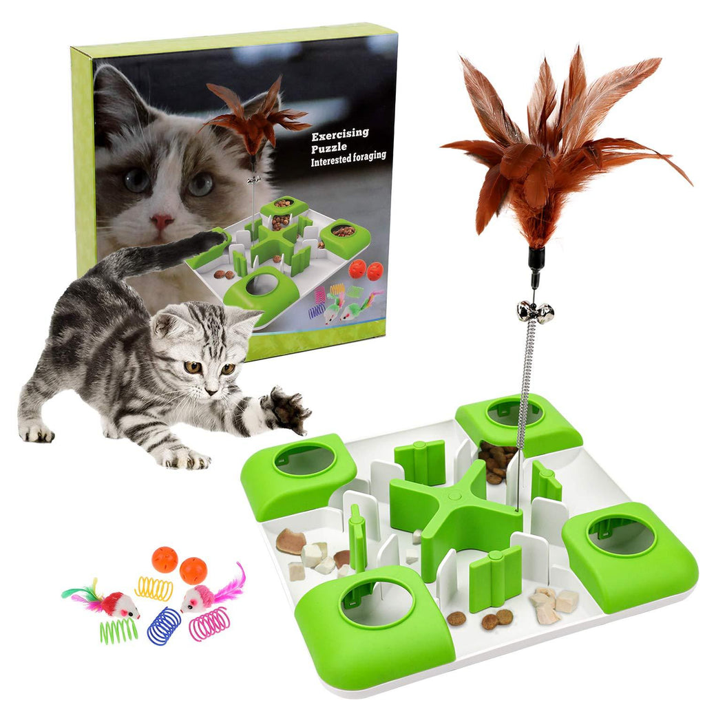 Cat Puzzle Feeder Treat Maze Toy, Slow Feeder Cat Bowl, Non Slip Interactive Puzzle Cat Toy for Entertainment Activities, 3 Level Challenges for Indoor Cats Improve Intelligence (A - Green) A - Green - PawsPlanet Australia