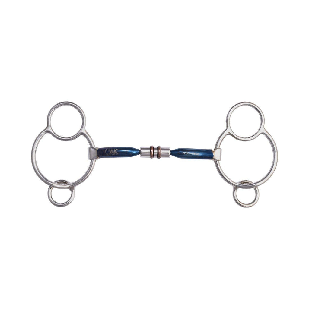 AK Universal Loose Ring Rotary Double Cooper Roller Snaffle Horse Riding Bit Sweet Iron AKRS-2637 (4.75'', Blue-Silver) 4.75'' - PawsPlanet Australia