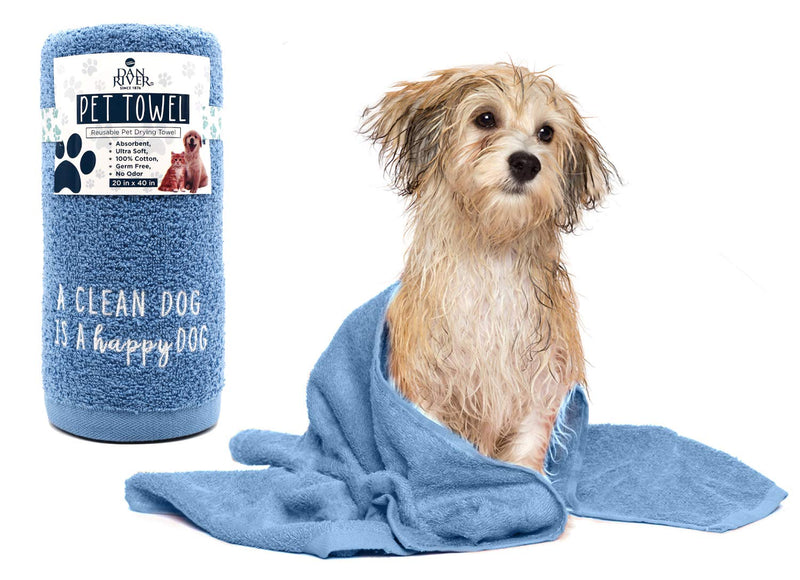 DAN RIVER 100% Cotton Dog Bath Towel|Dog Grooming Towels| Absorbent Dog Towels for Drying Dogs|Soft Towels for Dogs|Dog Drying Towel for Small, Medium, Large Dogs|Embroidered Pattern|20x40 in|450 GSM A Clean Dog Is A Happy Dog - PawsPlanet Australia