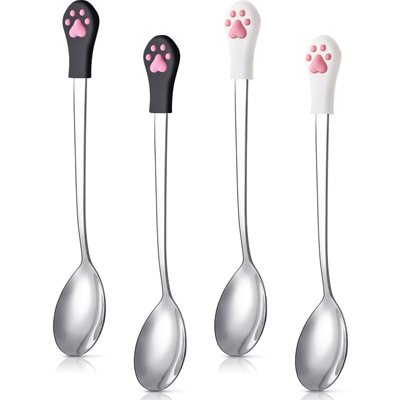 4 Pieces Dog Cat Spoon Pet Can Spoon Stainless Steel Pet Food Spoon Cat Claw Spoon for Dog and Cat Food Can, White and Black - PawsPlanet Australia