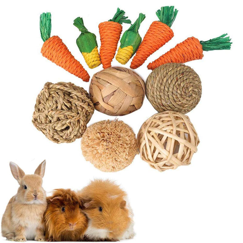 Suithink 11 PCS Animal Naturals Chew Bite Toys,Teeth Care Toy Sets,Grass Balls, Sea Grass Carrots and Corn for Rabbit Guinea Pig - PawsPlanet Australia
