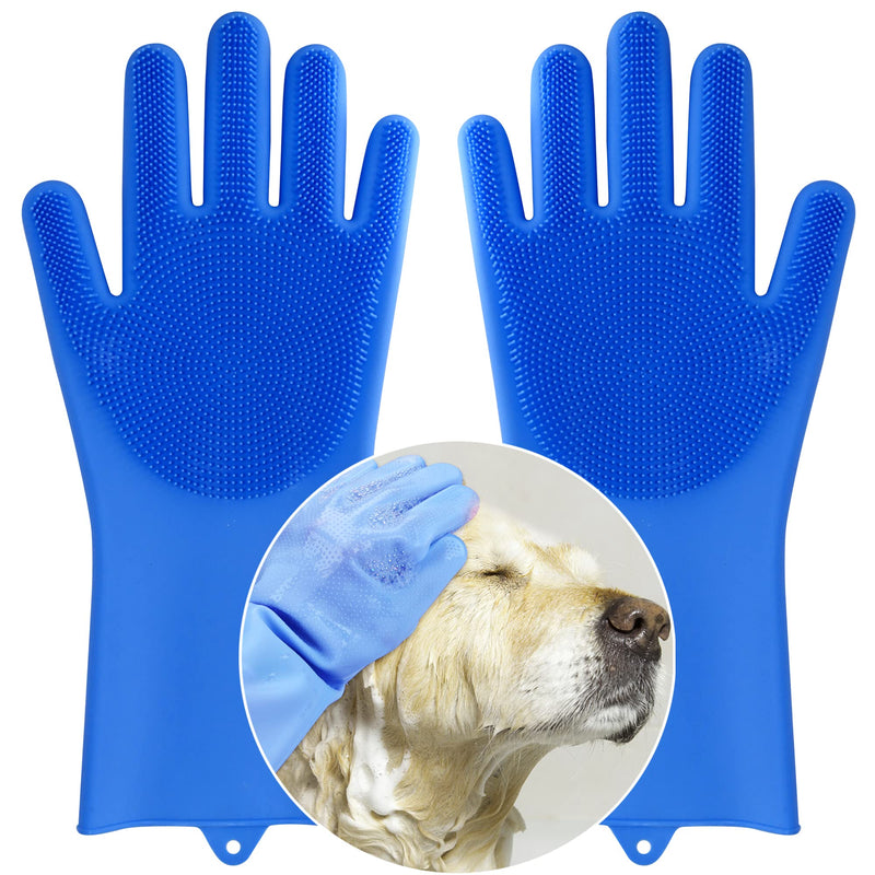 Pet Dog Bath Gloves, Grooming Brush and Hair Removal for Cat Horse (Blue) Blue - PawsPlanet Australia
