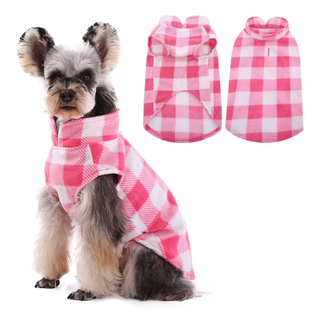 Kuoser Stretch Dog Fleece Vest, Soft Classic Plaid Basic Dog Sweater for Small Dogs & Cats, Warm Dogs Shirt Pullover Dog Coat Jacket Winter Dog Clothes for Teddy Chihuahua Yorkshire with Leash Hole XX-Small Pink Plaid - PawsPlanet Australia