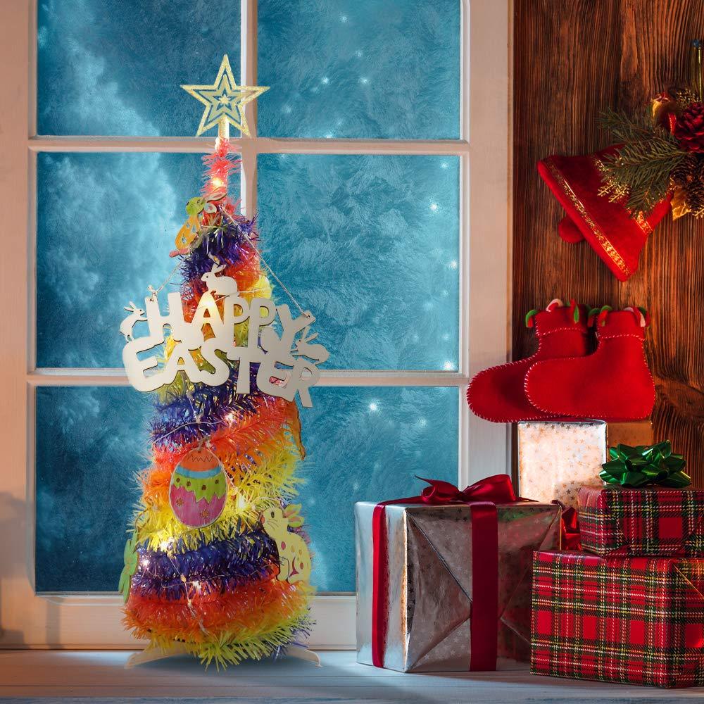 YILIYAJIA Colorful Rainbow Tree Pop Up Christmas Tree Holiday with Round Light String Letter Pendant Indoor and Outdoor Home Decoration Party Supplies (Small) Small - PawsPlanet Australia