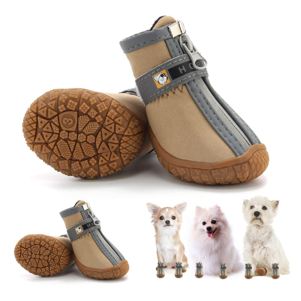 Hcpet Dog Booties Paw Protector, Breathable Dog Shoes for Small Medium Dogs with Reflective Straps, Anti-Slip Puppy Hiking Boots for Hot Pavement Hardwood Floors 4Pcs #1 (width 1.10 inch) for 2.2-6.6 lbs Khaki - PawsPlanet Australia