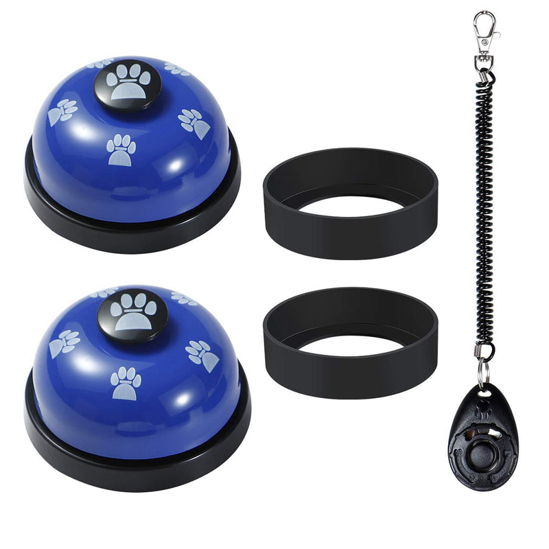 Dailyextreme Pet Training Bells, 2 Pack Dog Puppy Cat Pet Door Bells, for Potty Toilet Training Go Outside and Eating Communication Training Bells (with Non Skid Rubber Bases,Clicker, Whistle) 2 pcs blue bell+Silicone pad+Clicker - PawsPlanet Australia