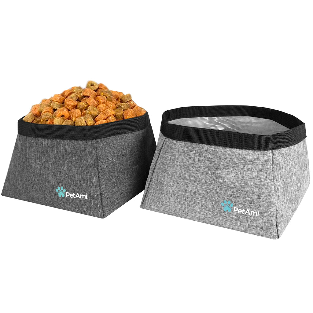 PetAmi Dog Food Travel Bag, Collapsible Dog Travel Bowls, Kibble Carrier for Dogs with Dog Water Bowls Kit, Pet Food Travel Container Storage for Camping, Hiking Gear Accessories Collapsible Bowls x2 Heather Gray - PawsPlanet Australia