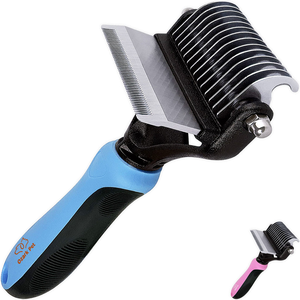 Pet Brush, 2-Side Pet Grooming Tools for Cat and Dog with Deshedding Brush and Safe Dematting Comb Small Blue - PawsPlanet Australia