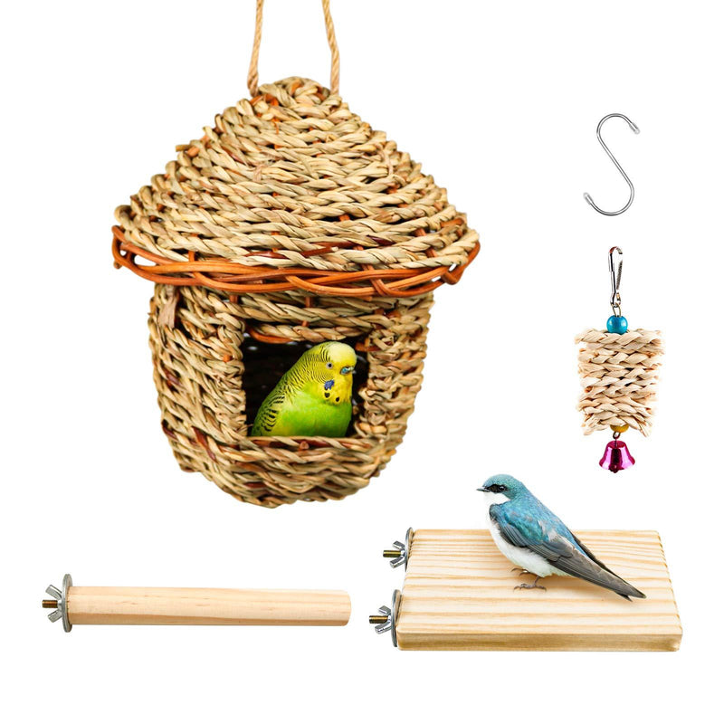 Hummingbird Bird Nest, Handwoven Straw Grass Hanging Bird Hut Grass Woven Parakeet Breeding Cave Cozy Resting Place Sparrow House for Cockatiel Parrots Parakeet Conures Finch (H01) H01 - PawsPlanet Australia