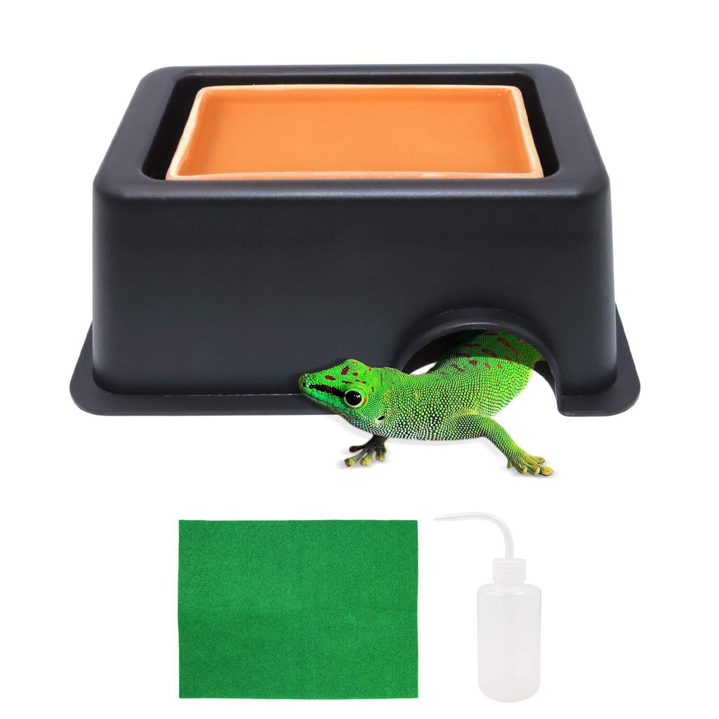 suruikei Reptile Hide Box Small Animal Hideaway Gecko Hideout and Cave with Feeding Tongs and Reptile Carpet for Snakes Lizards Leopard Gecko Rodents Spiders Turtles H02 - PawsPlanet Australia